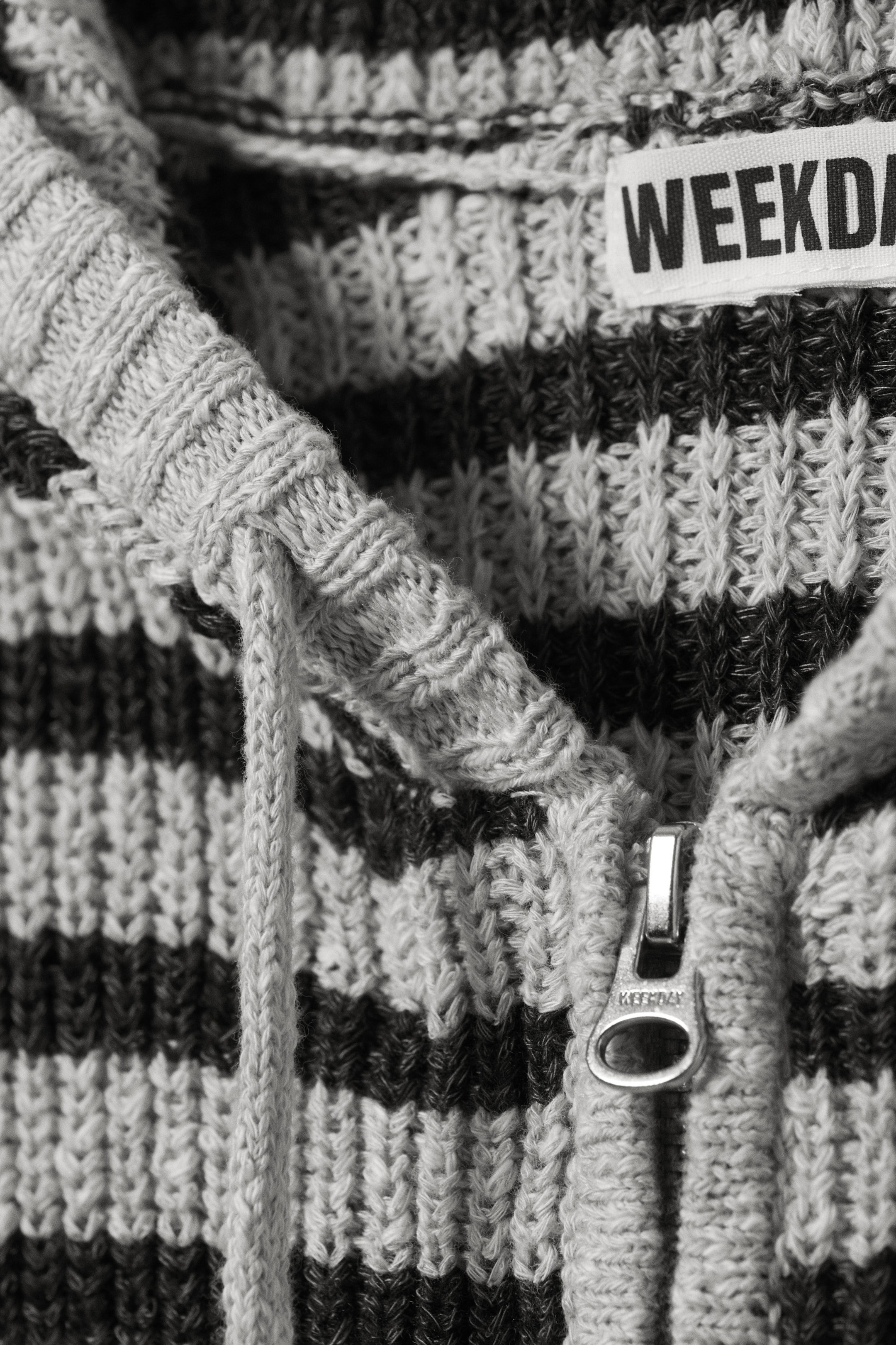 Striped Grey Melange - Knitted Slim Fit Zip Hoodie - 2