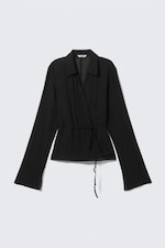 Transparent Black - Textured Long-Sleeved Wrap Shirt - 4