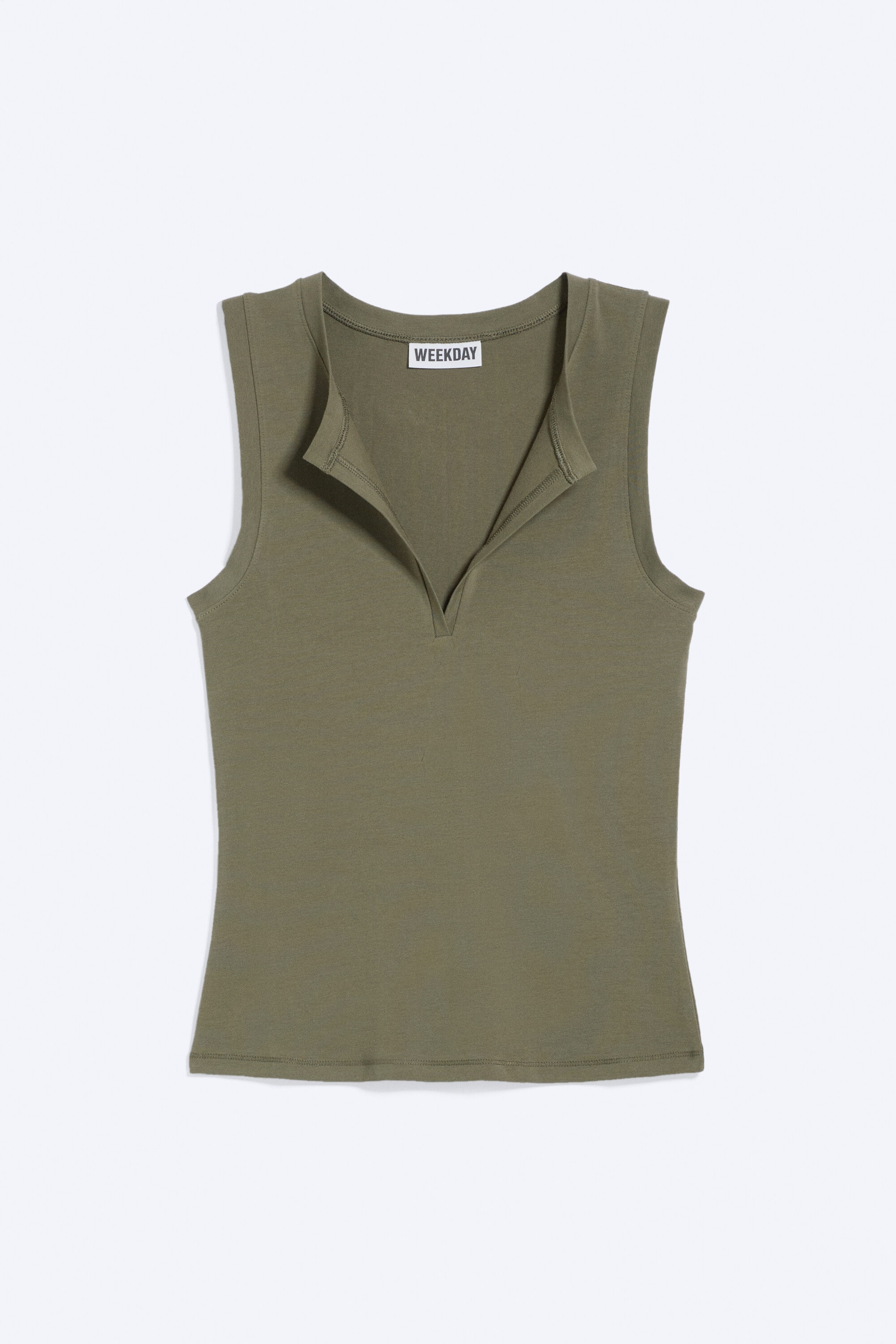 Dusty Khaki Green - Schmales, ärmelloses Top mit V-Ausschnitt - 4