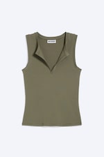 Dusty Khaki Green - Schmales, ärmelloses Top mit V-Ausschnitt - 4