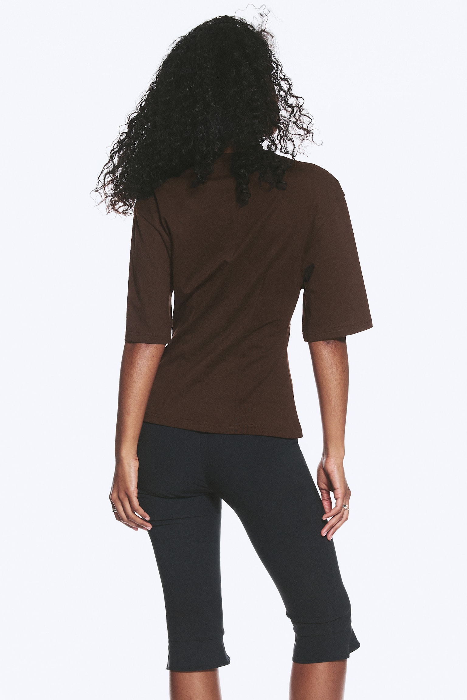 Nauwsluitend T-shirt met Dart Detail - Donkerbruin/Wit/Licht kakigroen/Lichtroze - 4