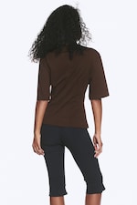 Dark Brown - Fitted Dart Detail T-shirt - 2