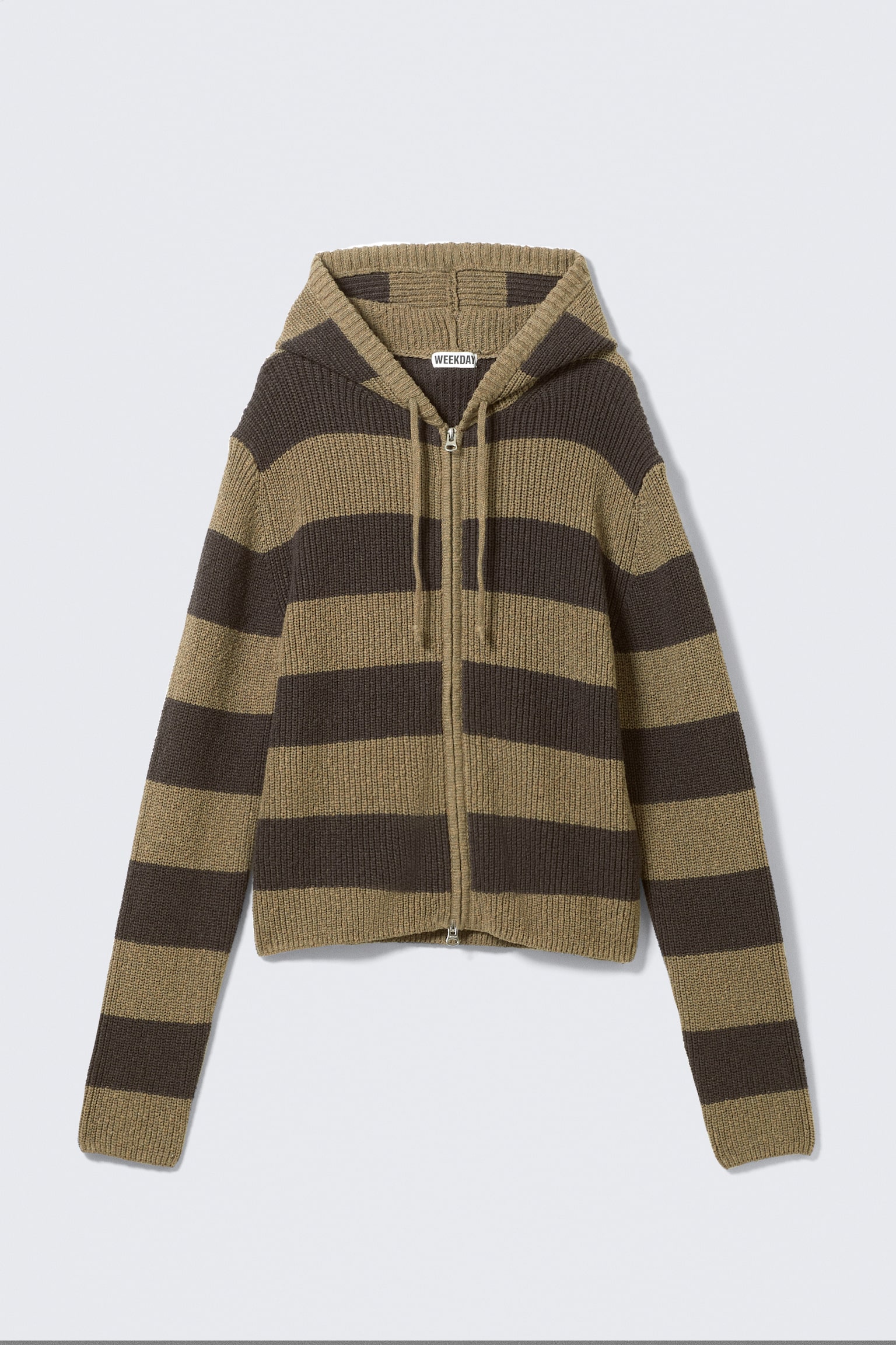 Striped Knitted Slim Fit Zip Hoodie - Dark Mole & Brown Stripes/Striped Grey Melange - 2