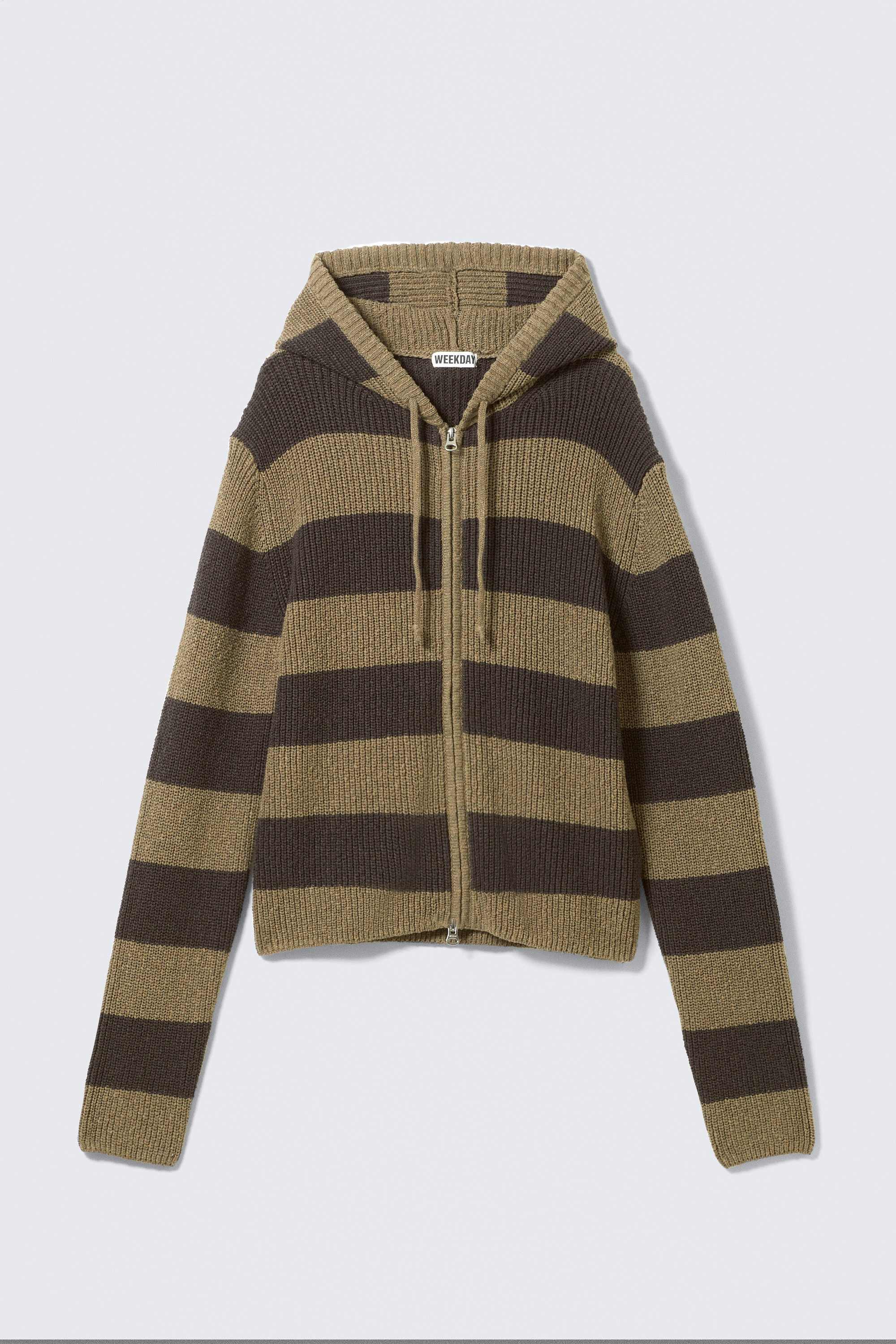 Graubraun & braun gestreift - Gestreifter Zip-Hoodie aus Strick mit Slim Fit - 3