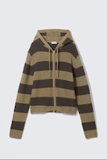 Graubraun & braun gestreift - Schlanker Strick-Hoodie mit Reißverschluss - 3