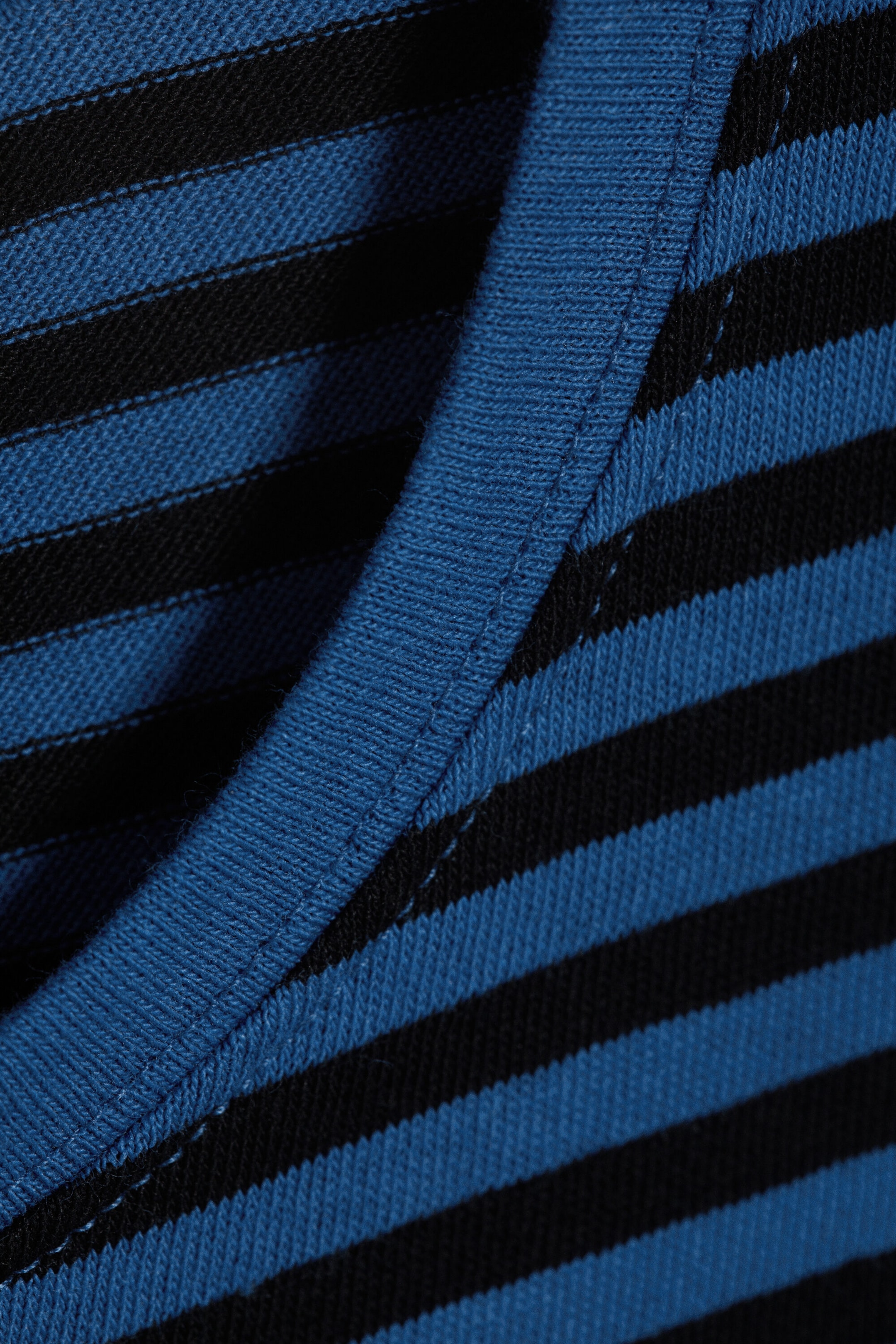 Blue - Black Stripe - Slim Short-Sleeved Cotton T-shirt - 1