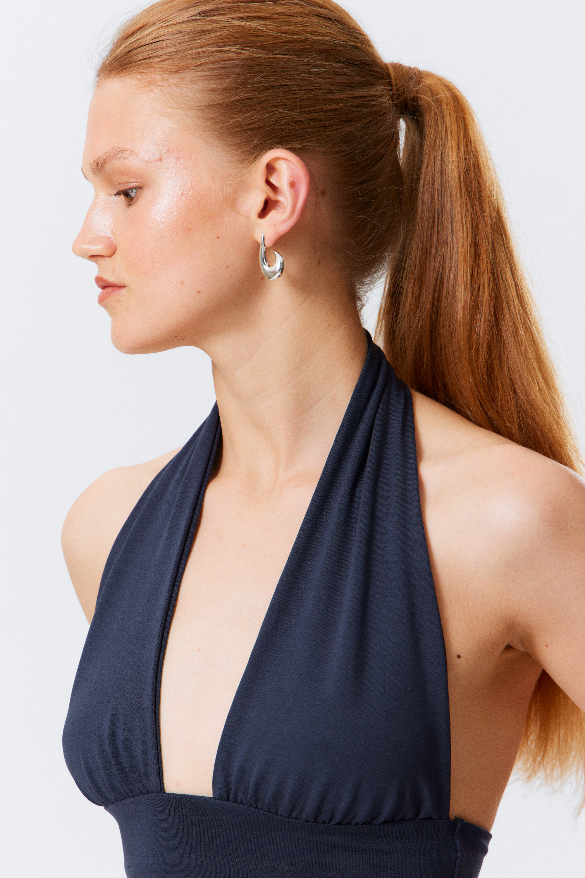 Dark Blue - Deep Halterneck Top - 2