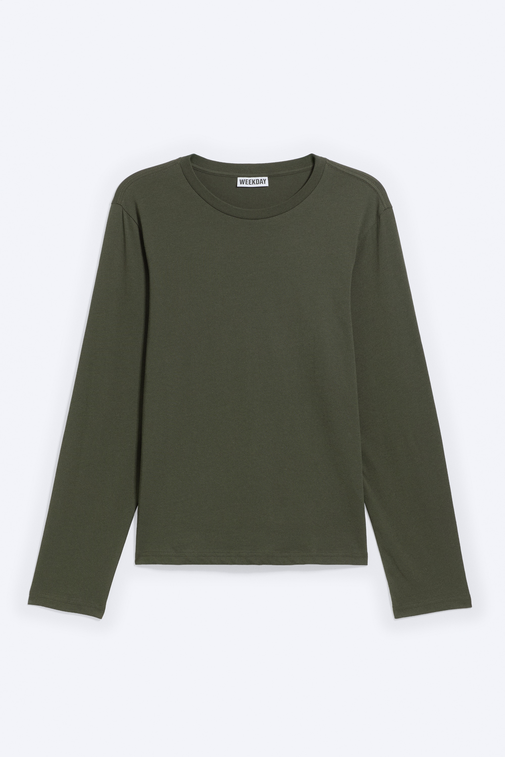 T-shirt en coton rétréci à manches longues - Vert kaki foncé/Gris foncé/Blanc