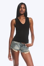 Donkerrood - Set van 2 geribde tanktops met V-hals - 1