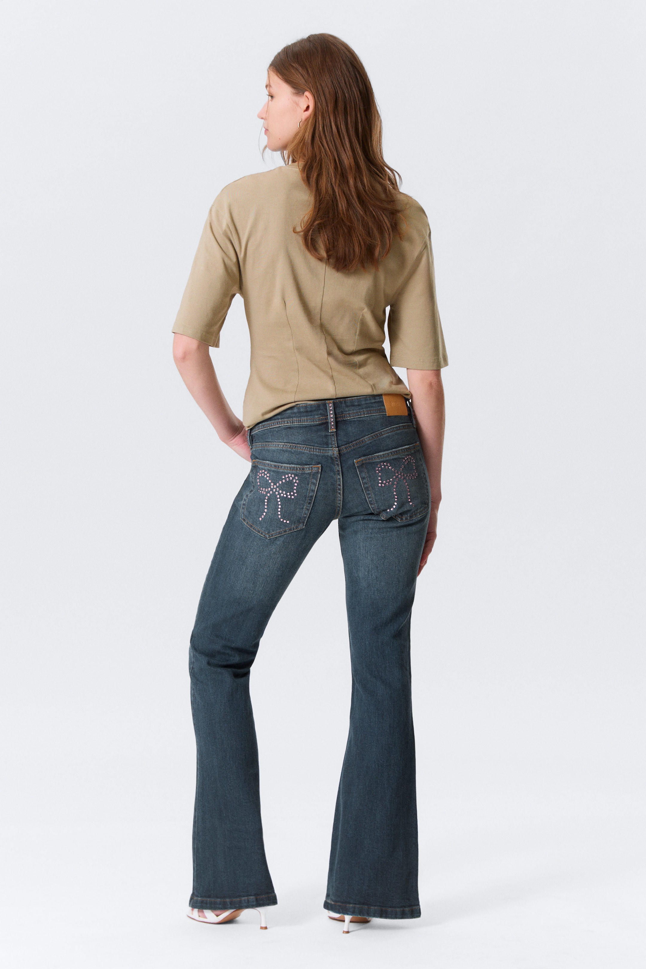 Embellished Blue - Dark Blue - Low Rise Embellished Flared Jeans - 3