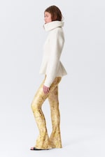 Light Yellow - Floral - Low Rise Flared Stretch Trousers - 2
