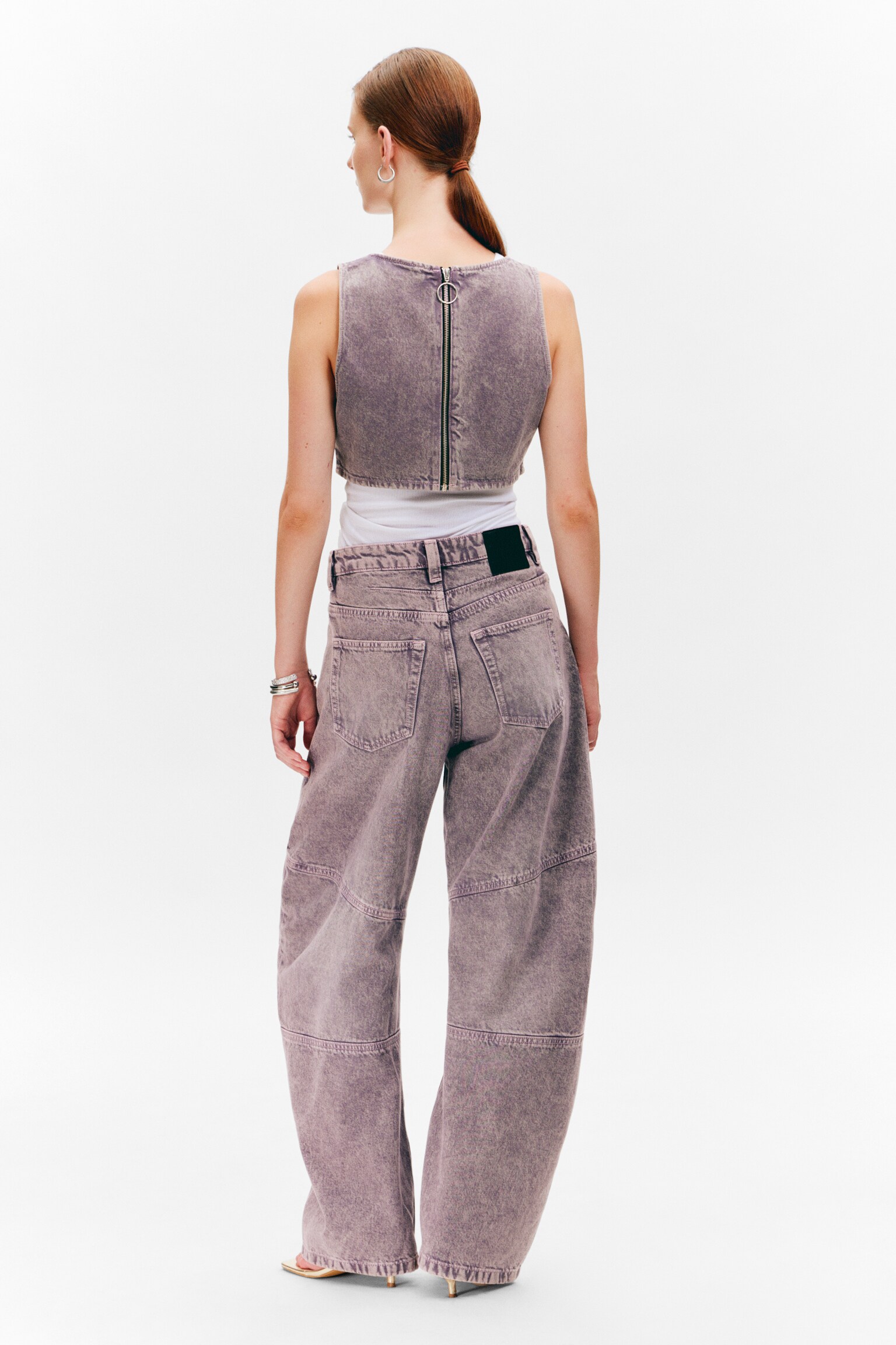 Cropped Zip-Back Denim Bralette - Washed Lilac - 6