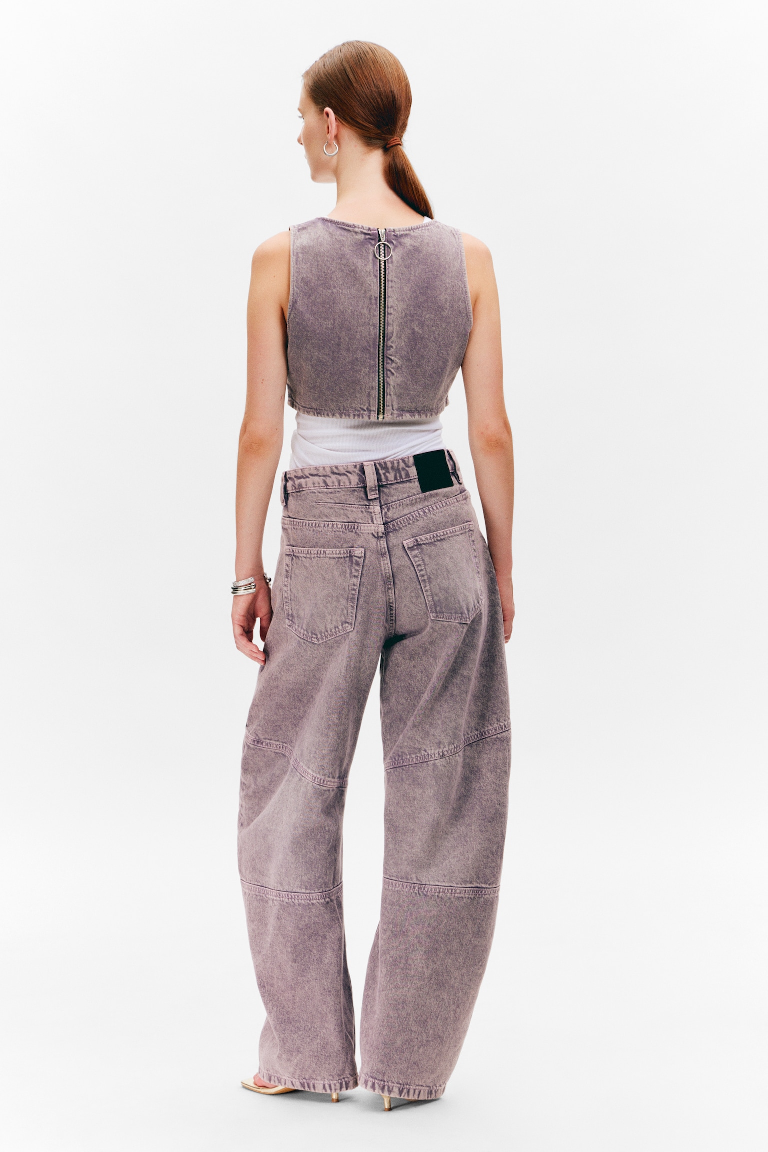 Cropped Zip-Back Denim Bralette - Washed Lilac - 3