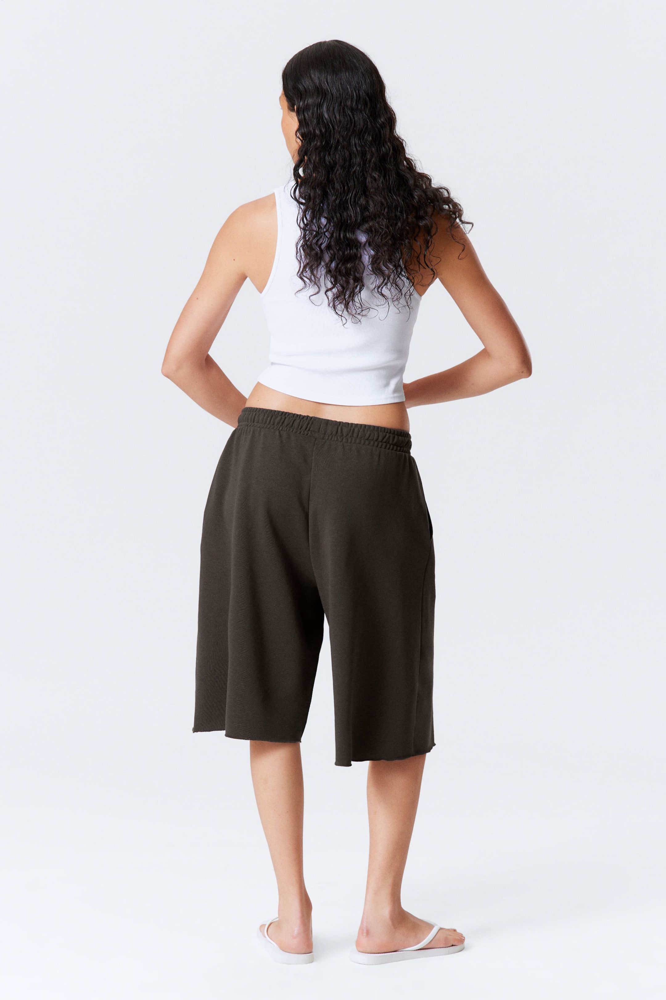 Dark Grey - Oversized Knee-length Terry Shorts - 3