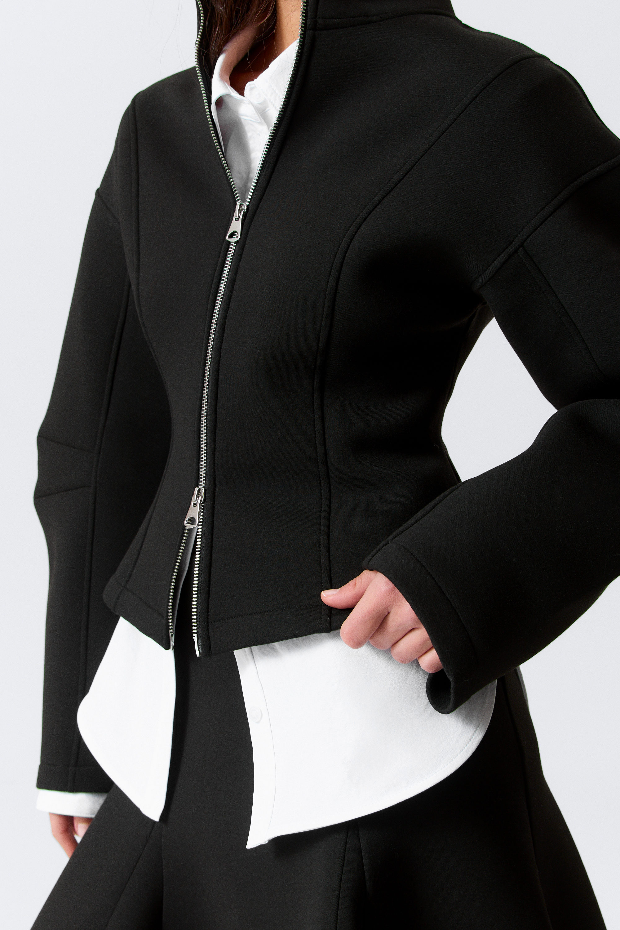 Black - Fitted Scuba Zip Jacket - 2