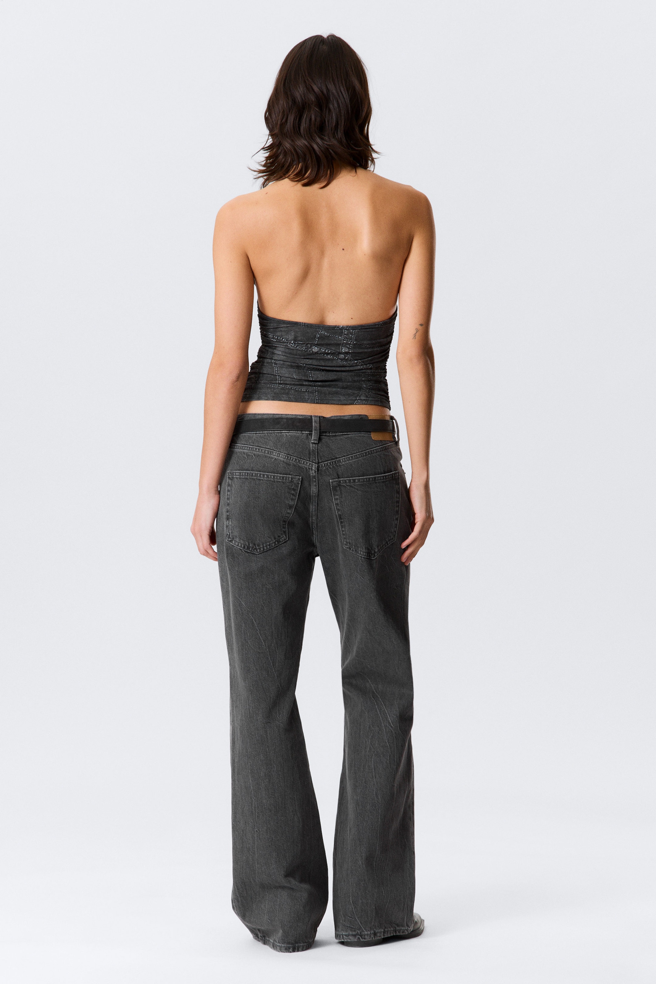 Black - Denim Print - Open-back haltertop met print - 2