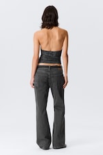 Black - Denim Print - Open-back haltertop met print - 2