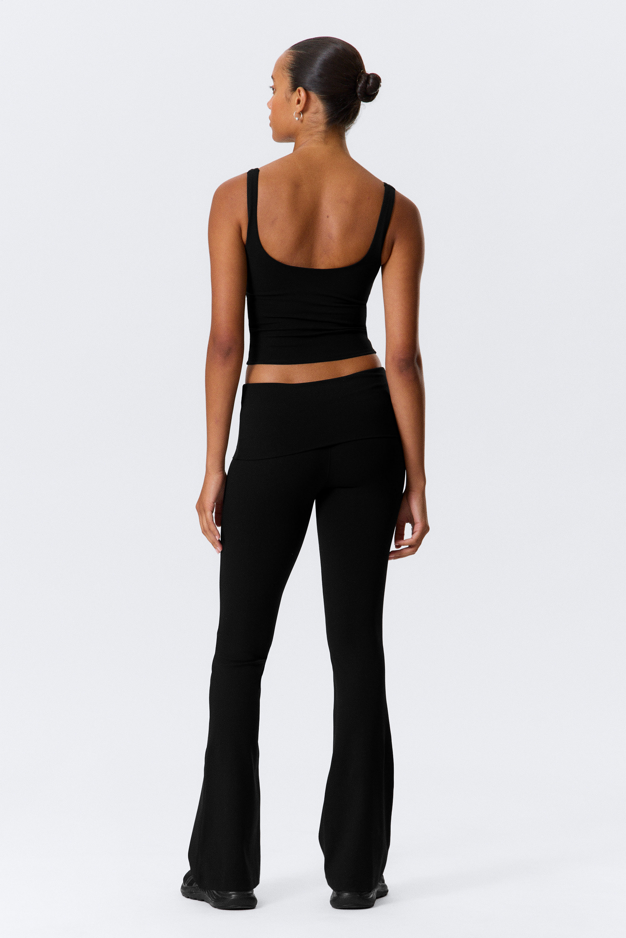 Black - Folded Waist Flared Yoga Tights - 5