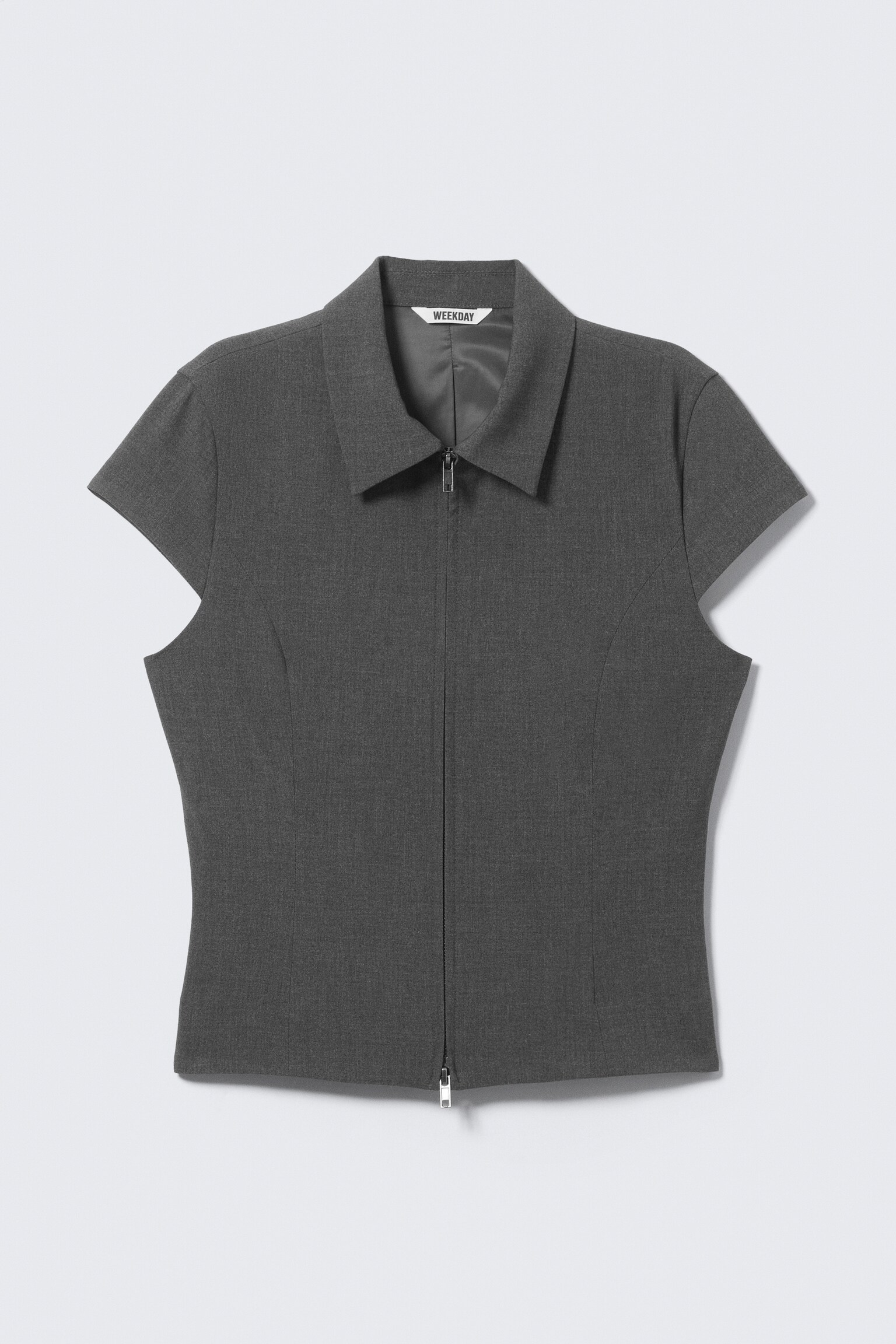 Fitted Short-Sleeved Zip Top - Dark Grey Melange/Black - 2