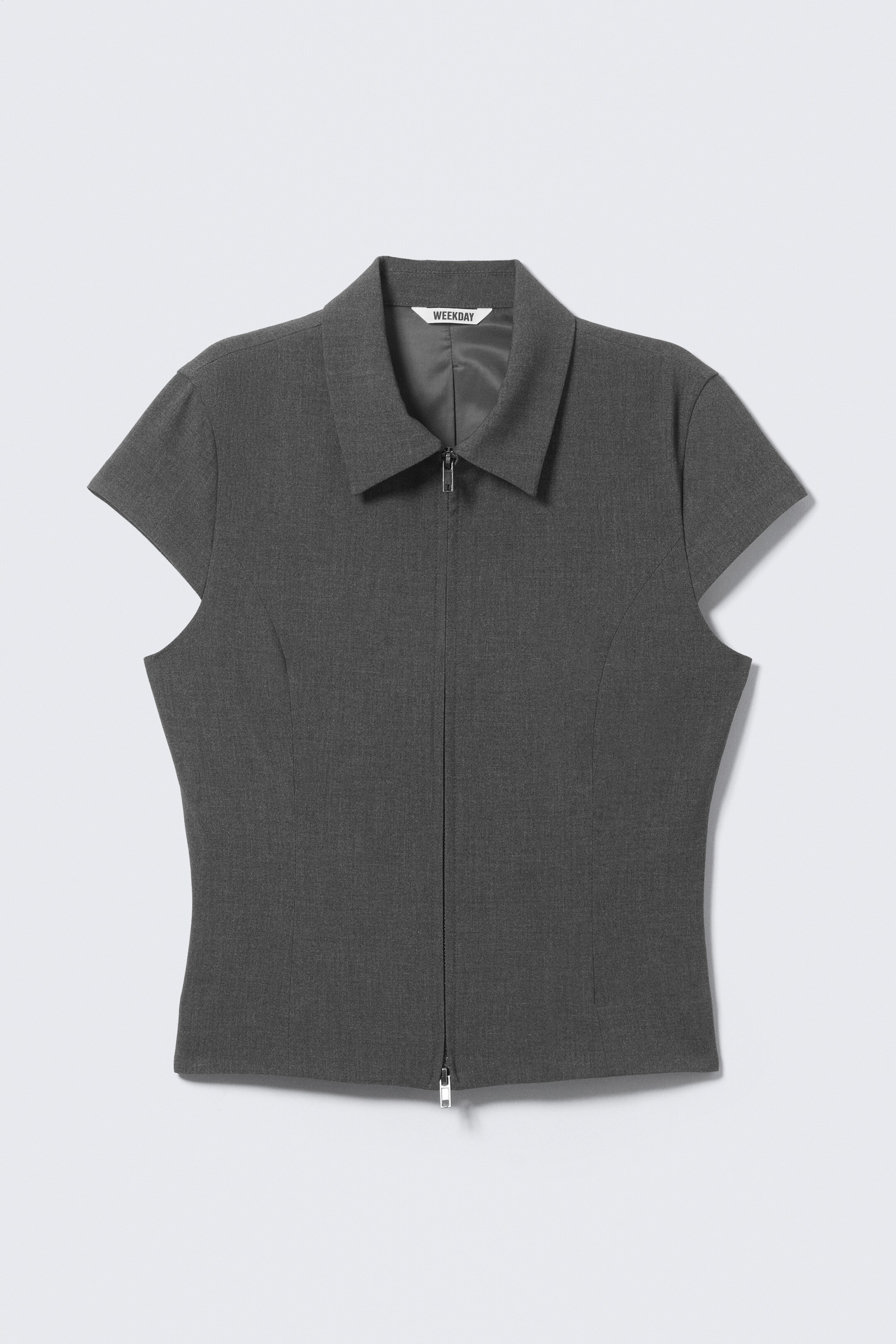 View larger image: Fitted Short-Sleeved Zip Top - Dark Grey Melange - Ladies | H&M GB 5