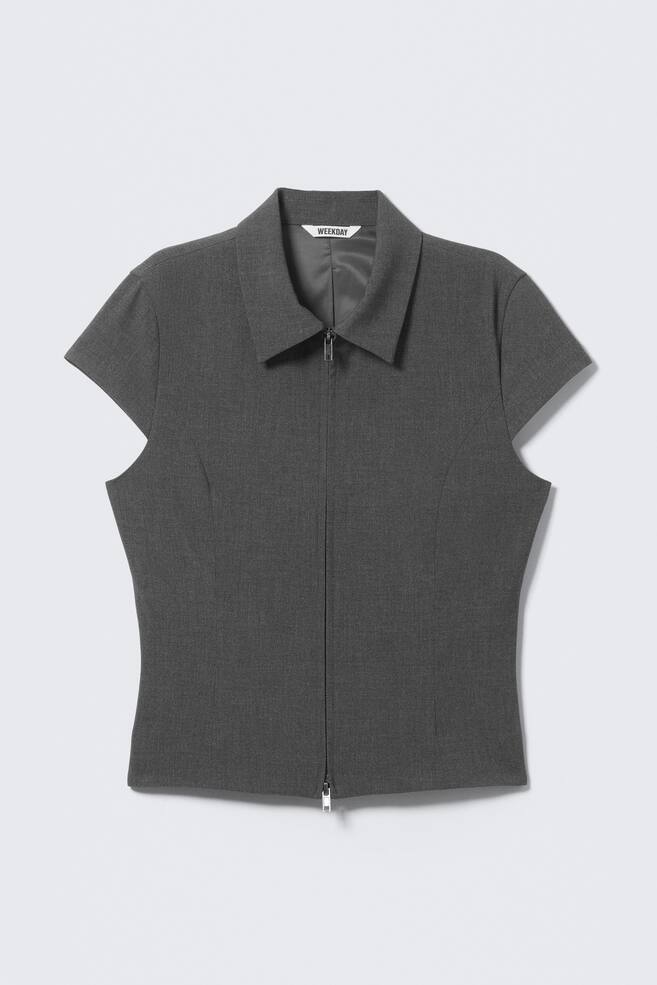 Haut ajusté à manches courtes zippé - Gris foncé chiné - 1