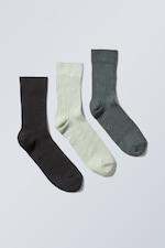Schwarz, Beige, Blau - 3er-Pack gerippte Crew-Socken - 0