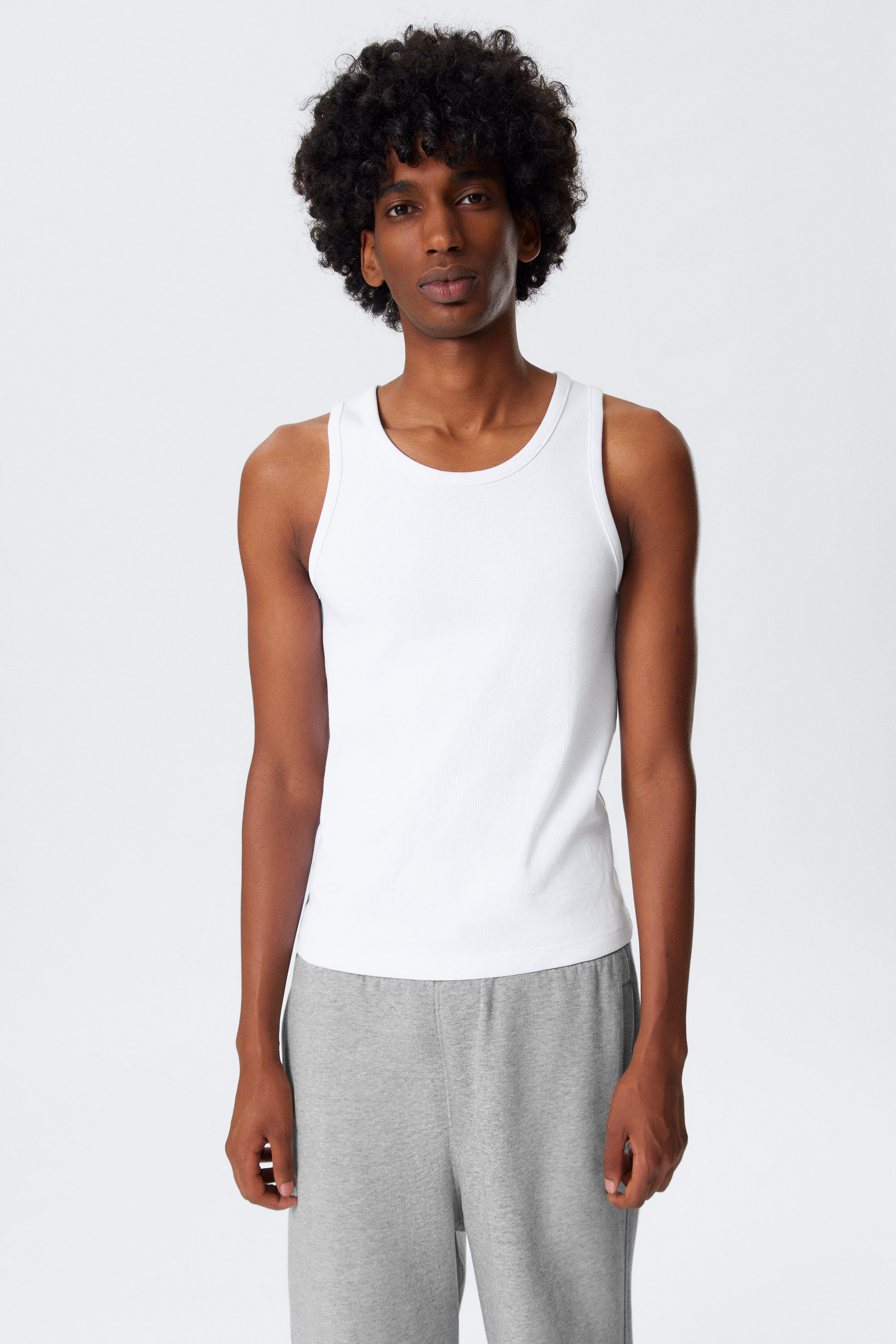 White - Regular Fit Ribbed Tank Top - 1