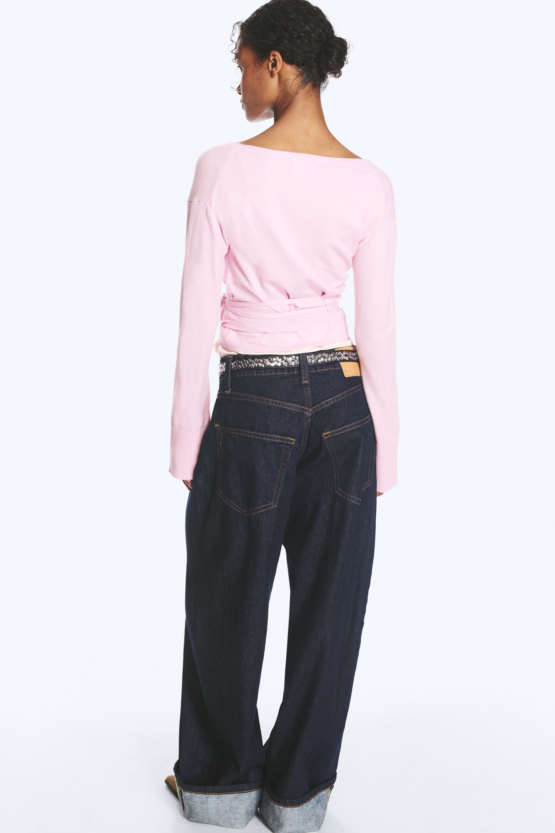 Lyserosa - Omslagsstrikket cardigan med V-hals - 2