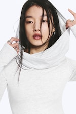 Grey Melange - Hooded Long-Sleeved Mini Dress - 1