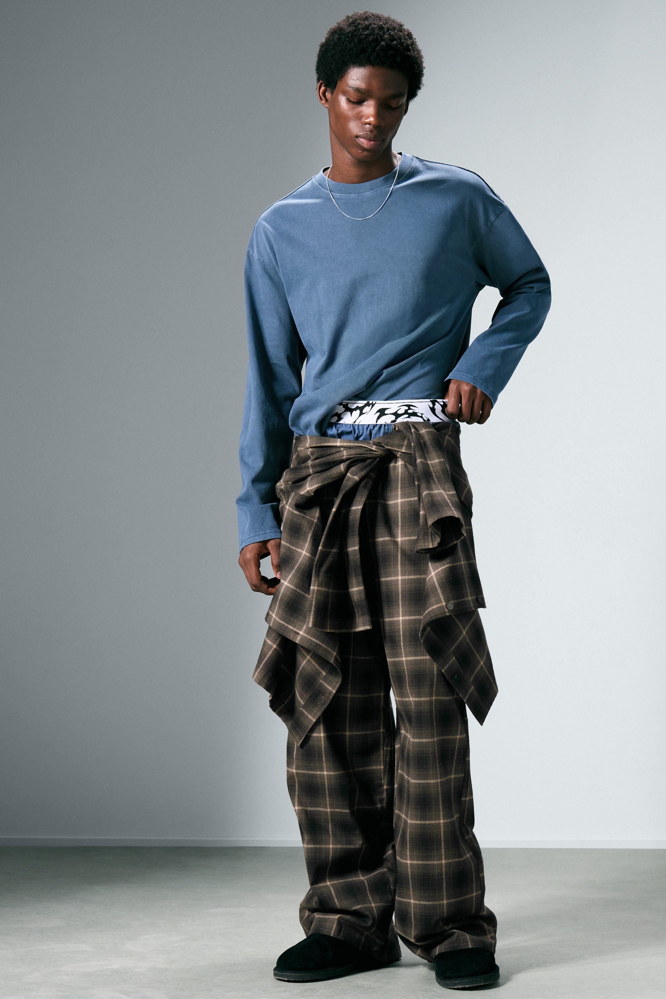 Checked Dark Brown - Relaxed Flannel Pyjama Trousers - 1