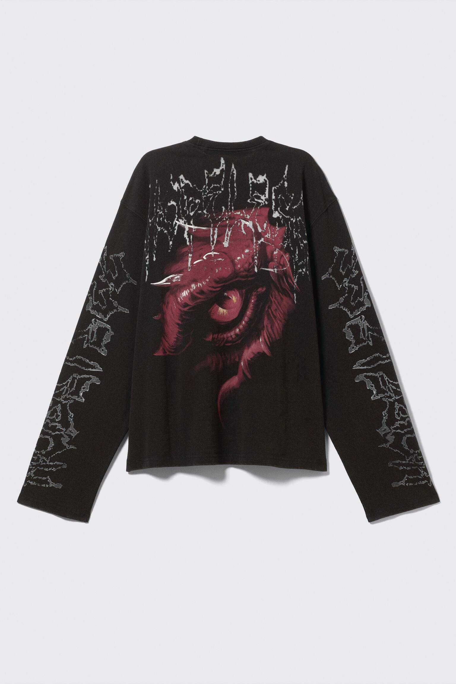 Boxy top met print en lange mouwen - Washed Black - Dragon Gaze - 5