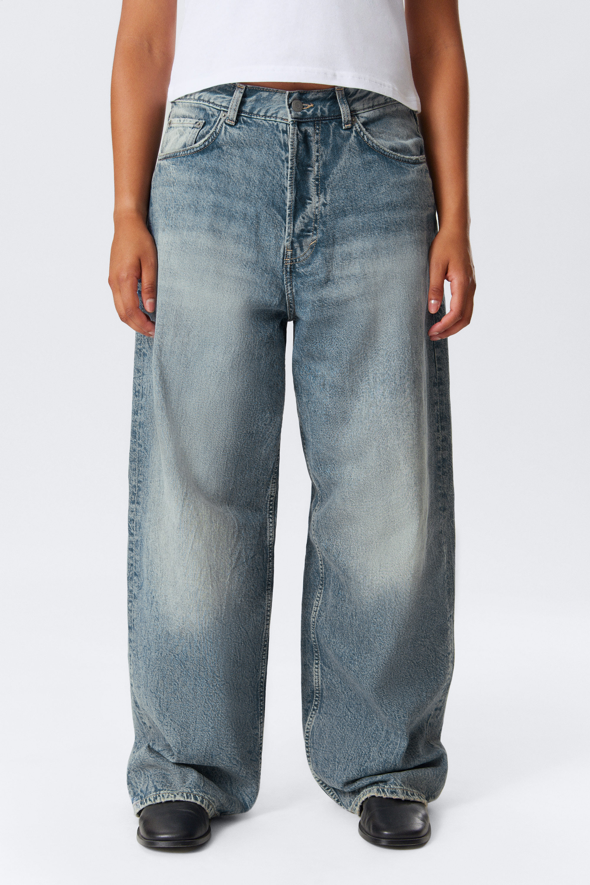 Torn Blue - Medium Blue - Astro Loose Baggy Leg Jeans - 4