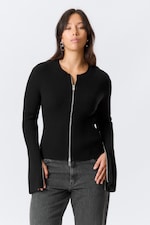 Zwart - Geribbeld getailleerd vest met rits - 1