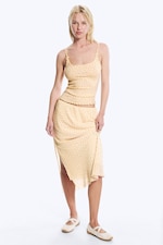 Light Yellow - Floral - Slim Ribbed Strap Top - 1