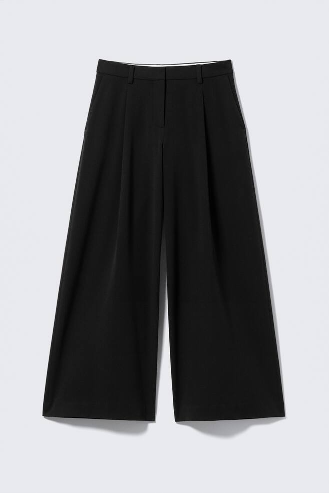 Low Rise Wide Leg Pleated Suiting Trousers - Black - 1