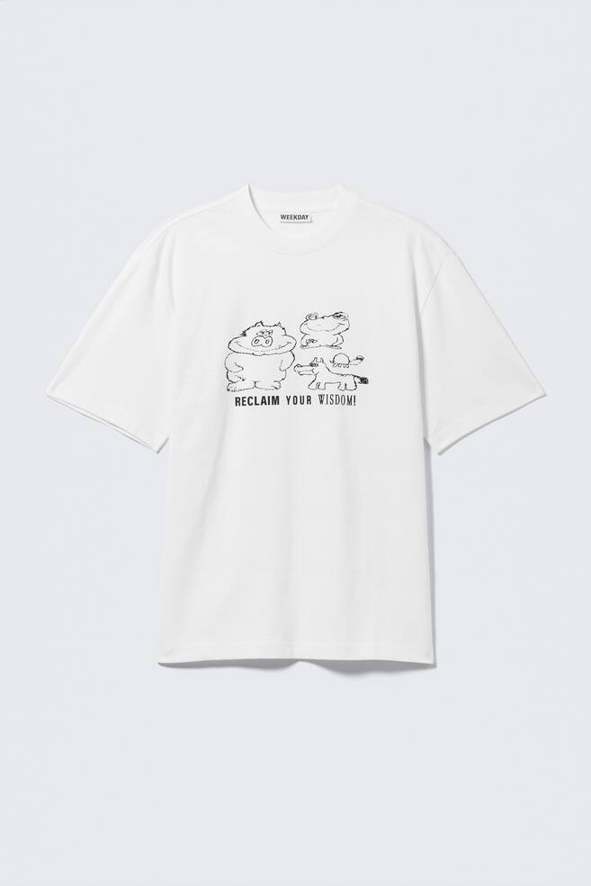 Relaxed Graphic Printed T-shirt - White - Reclaim your wisdom/Black - Birds - 1