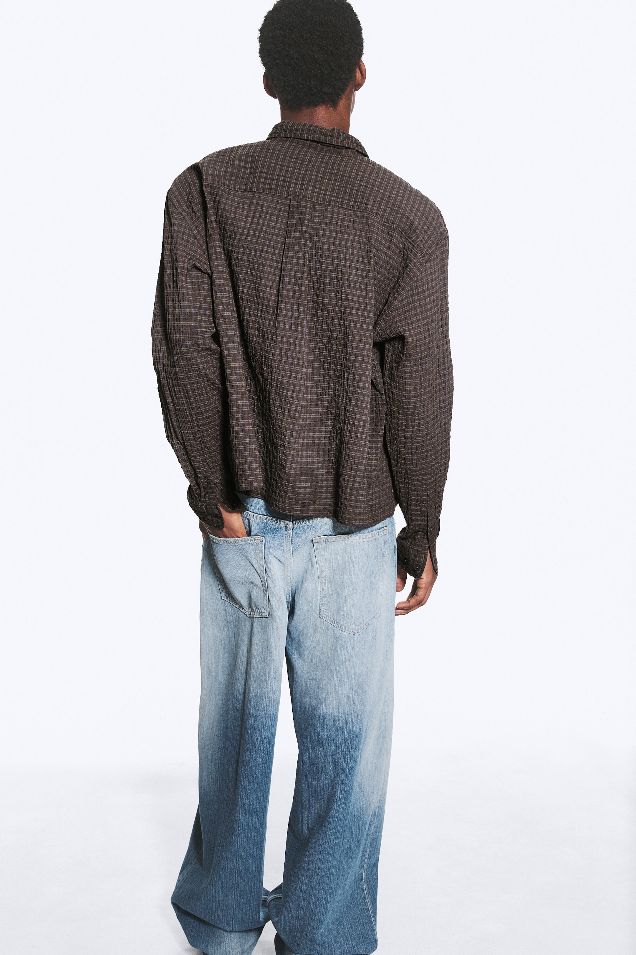 Checked Dark Brown - Boxy Structured Shirt - 2