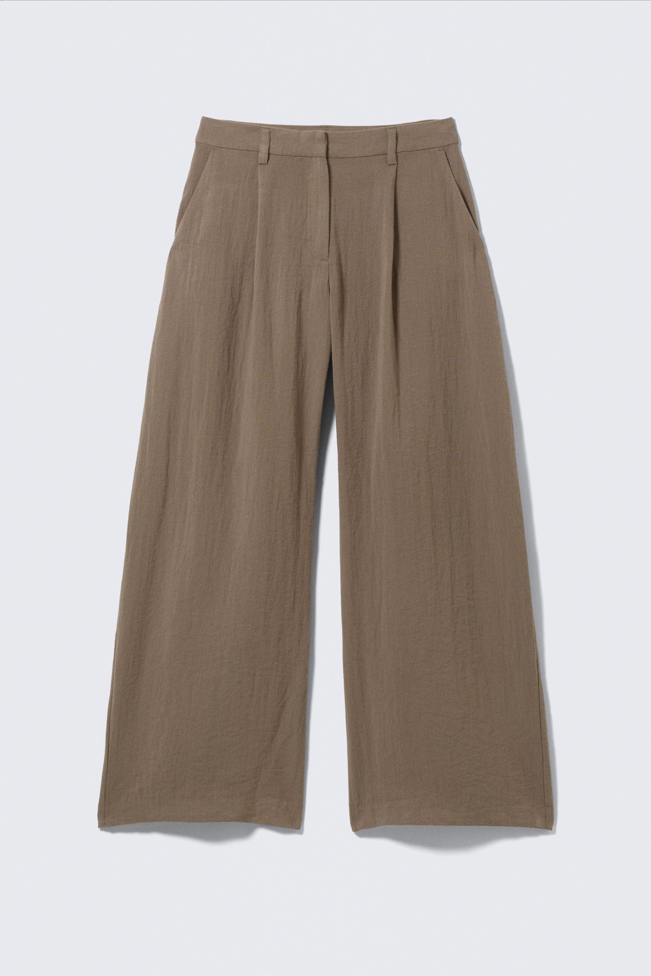 Beige - Low Rise Wide Leg Crinkled Trousers - 3