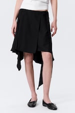 Black - Asymmetric Mid Rise Wrap Midi Skirt - 1