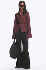 Striped Dark Purple - Tie‑Detail Cotton Shirt - 1