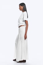 White - Pleated Mid Rise Maxi Skirt - 3