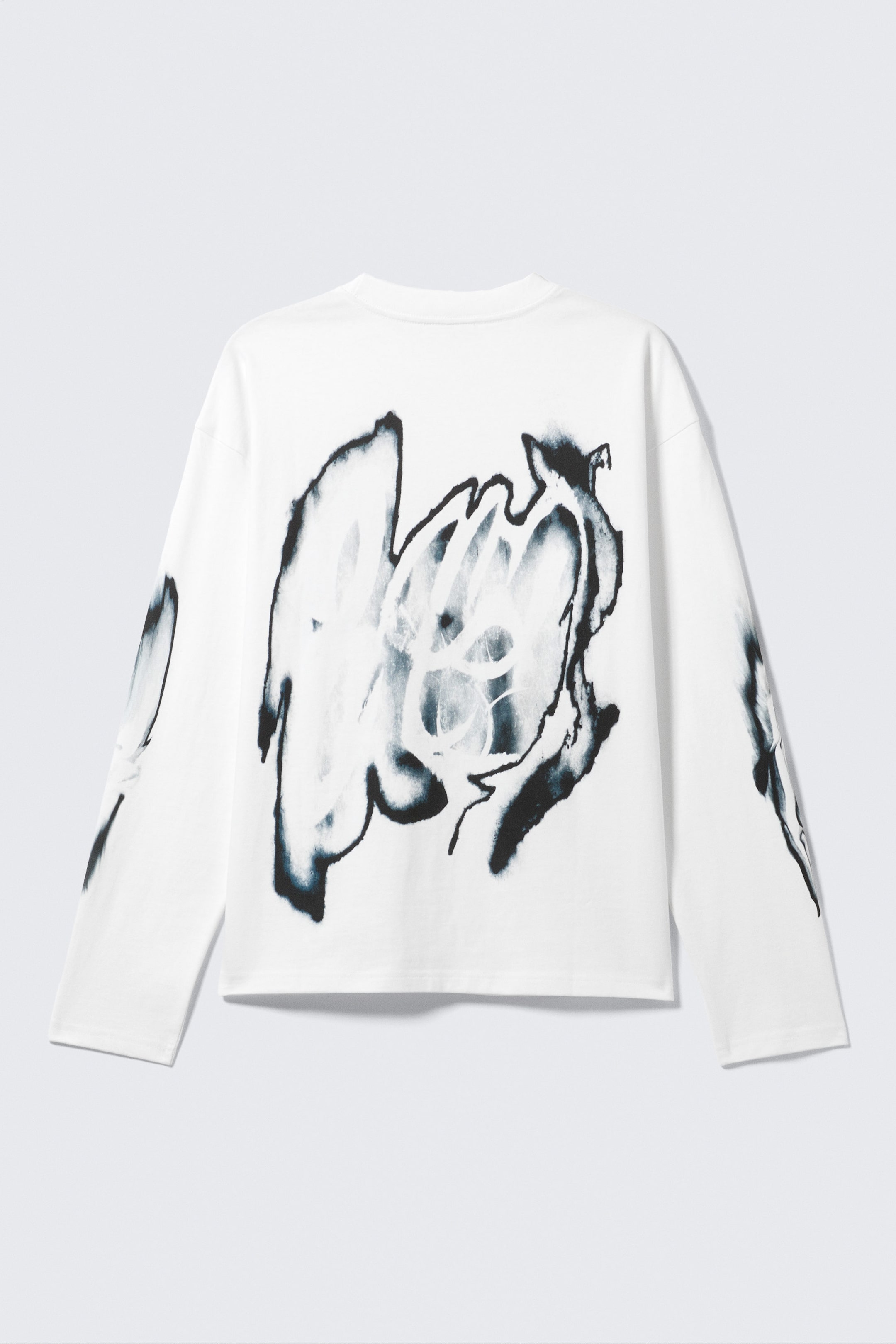 White - Abstract Print - Great Boxy Graphic Long Sleeve T-shirt - 1