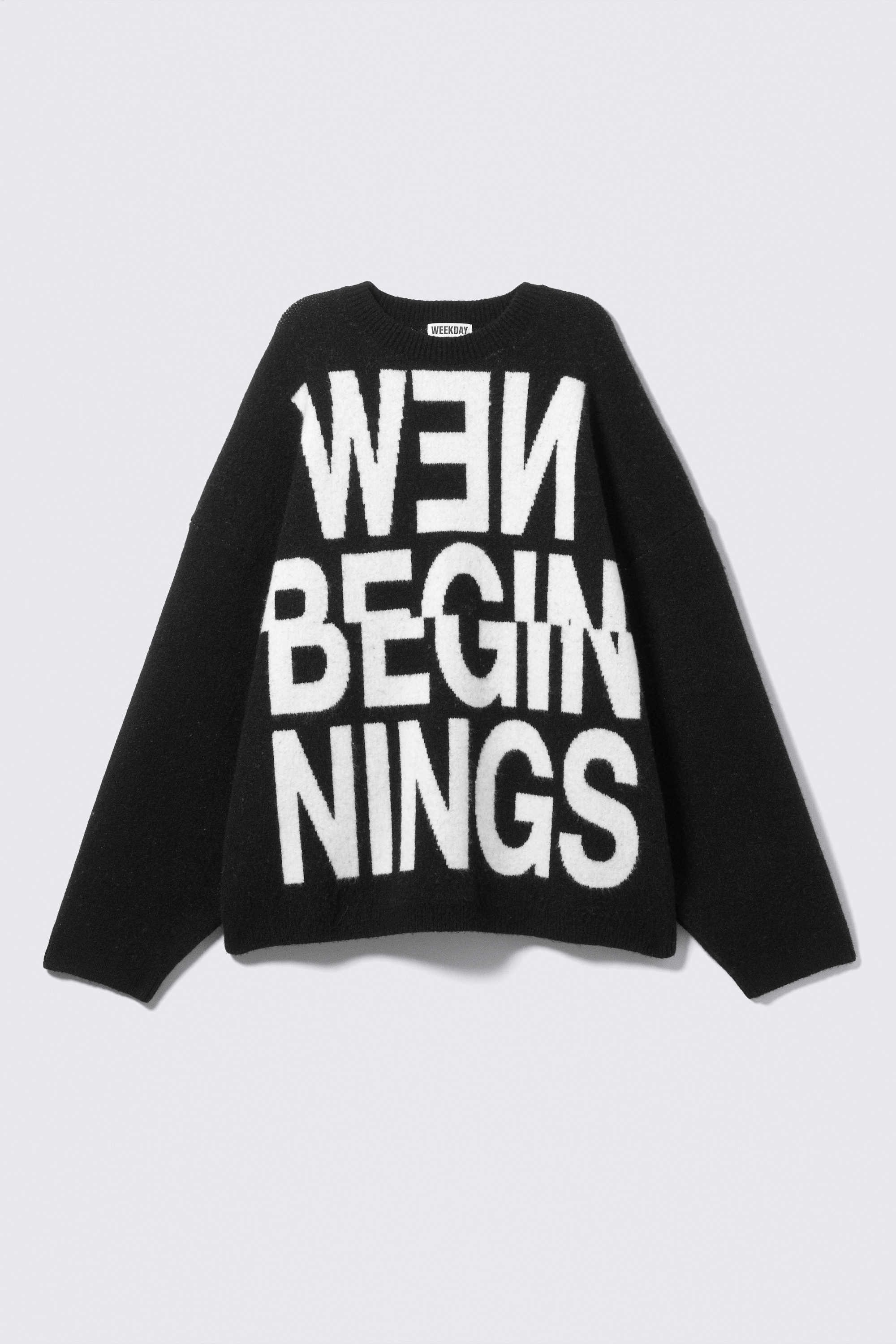 Black - New Beginnings - Oversized Jacquard Knitted Sweater - 1
