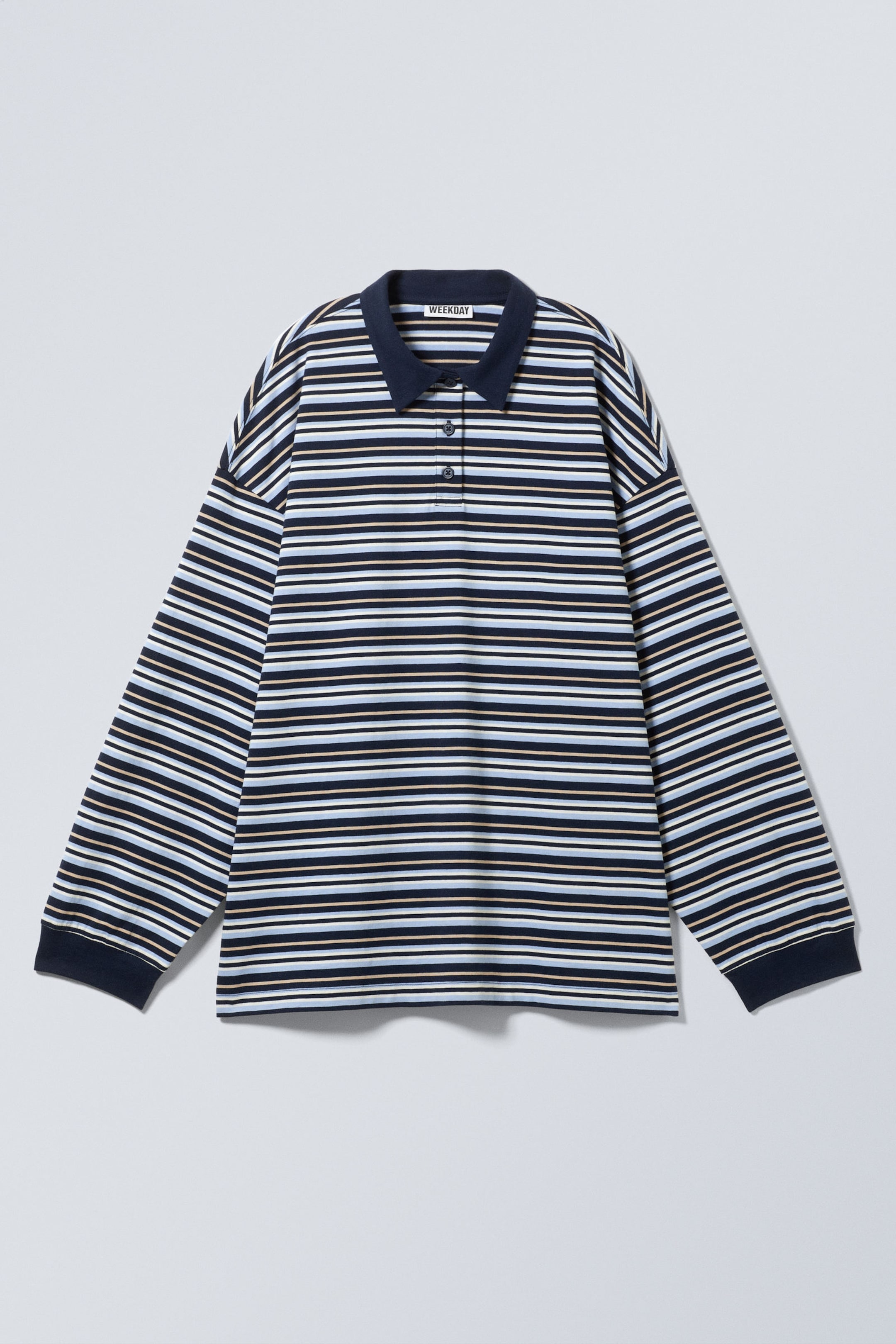Striped Dark Blue - Striped Oversized Polo Shirt - 4