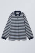Striped Dark Blue - Striped Oversized Polo Shirt - 4