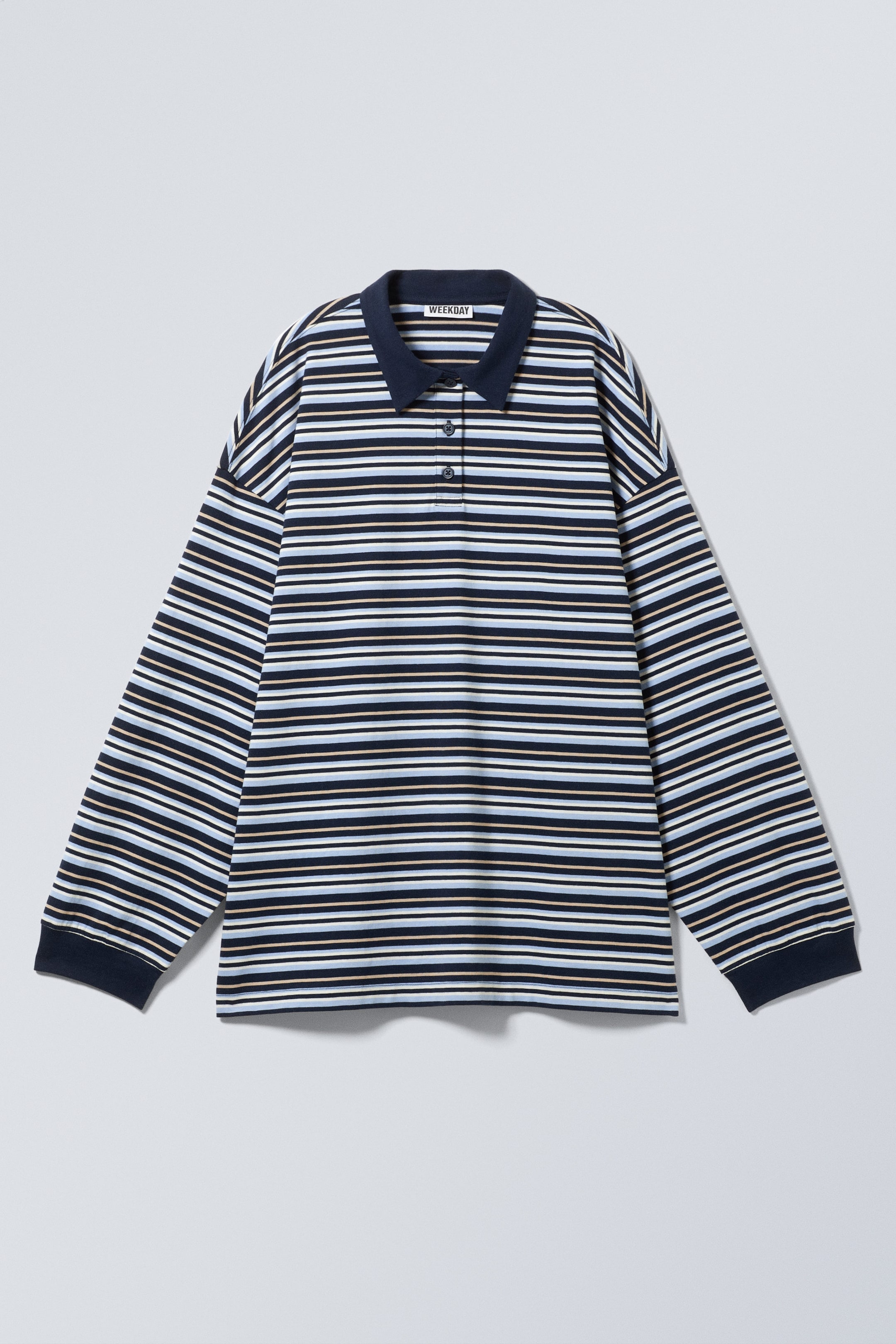 Dunkelblau gestreift - Gestreiftes Oversized-Poloshirt - 0