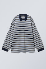 Dunkelblau gestreift - Gestreiftes Oversized-Poloshirt - 0