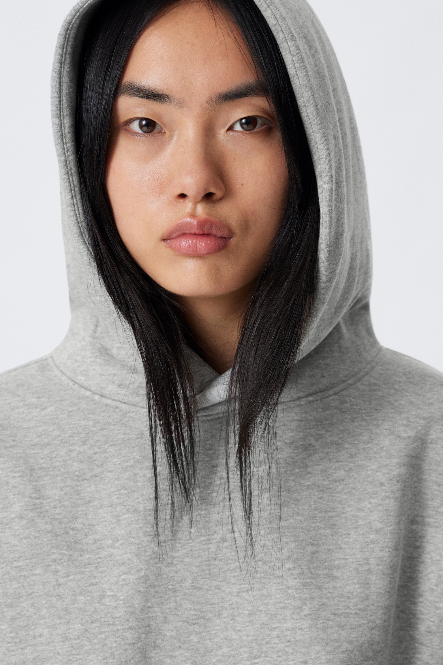 Oversized Heavy Cotton Fleece Hoodie - Grey Melange/Dark Blue - 4