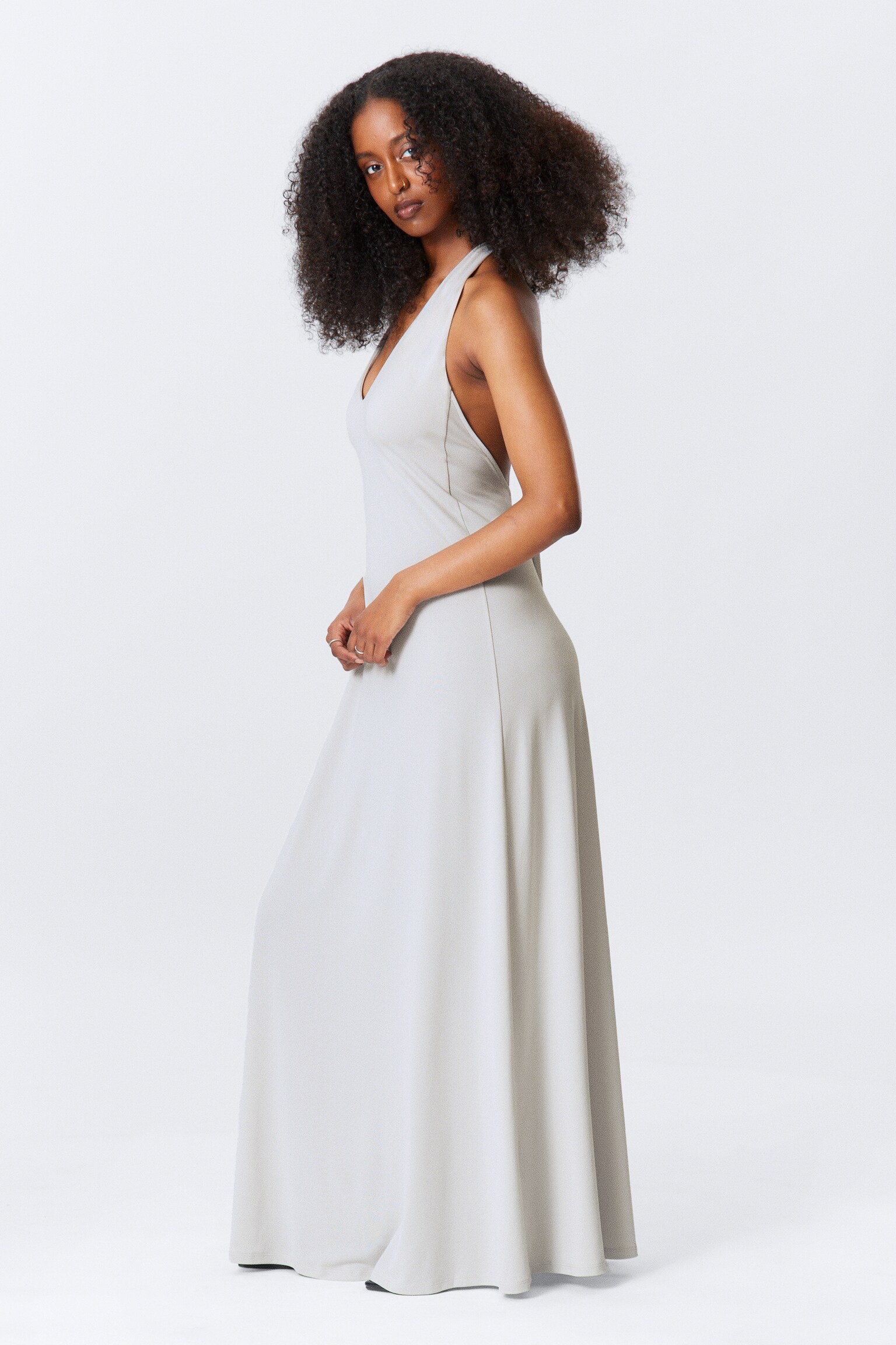 Robe longue dos nu sans manches - Beige clair/Noir/Gris foncé - Crinkle Print - 4
