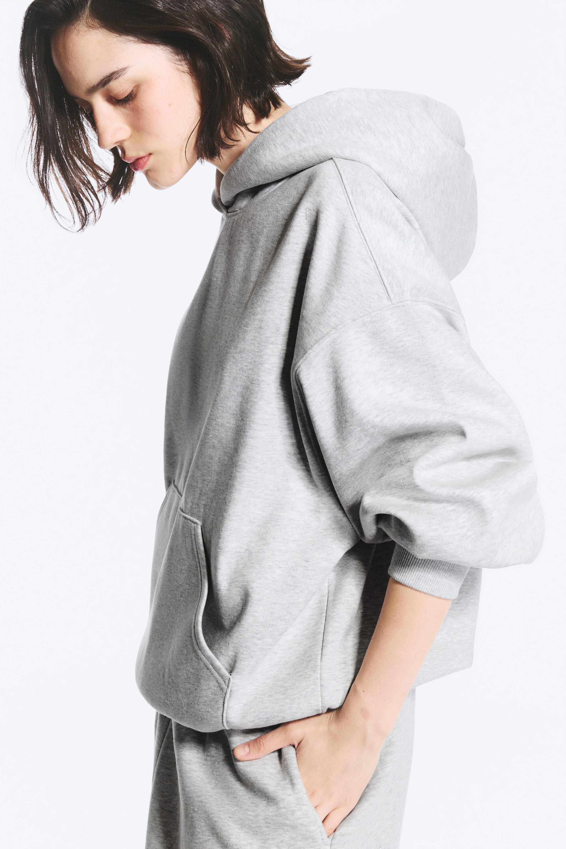 Lys gråmelert - Oversized tykk hettegenser - 2